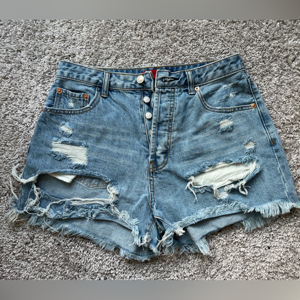Signature 8 distressed denim shorts